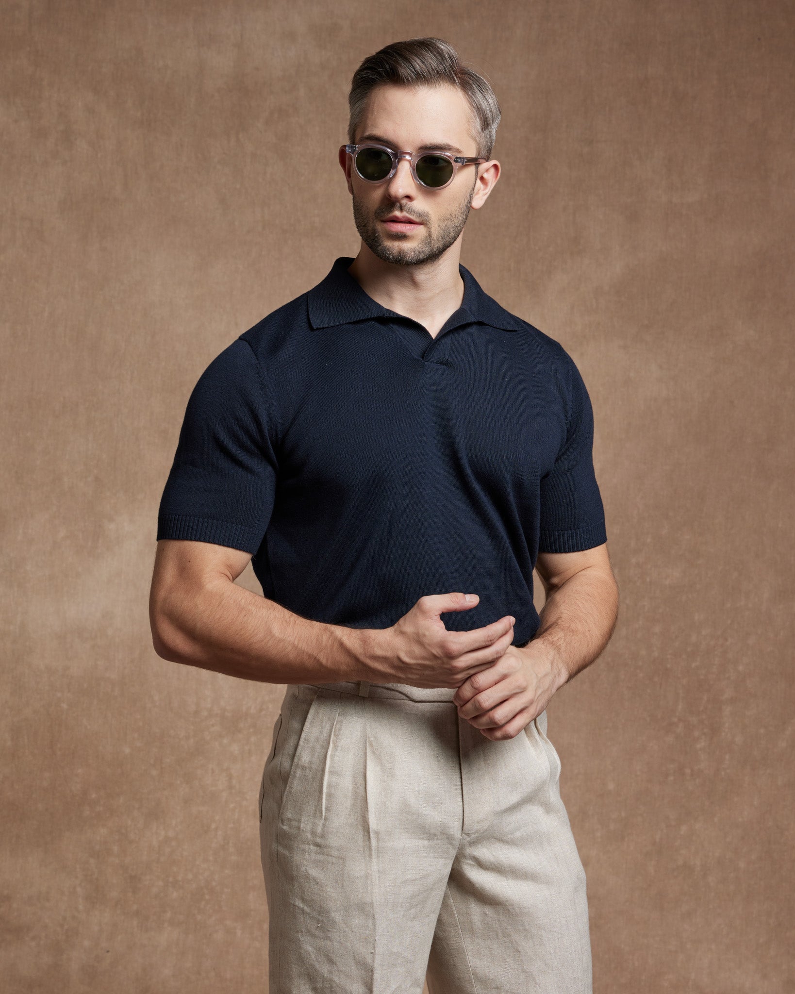 Knitted Polo Shirt Navy