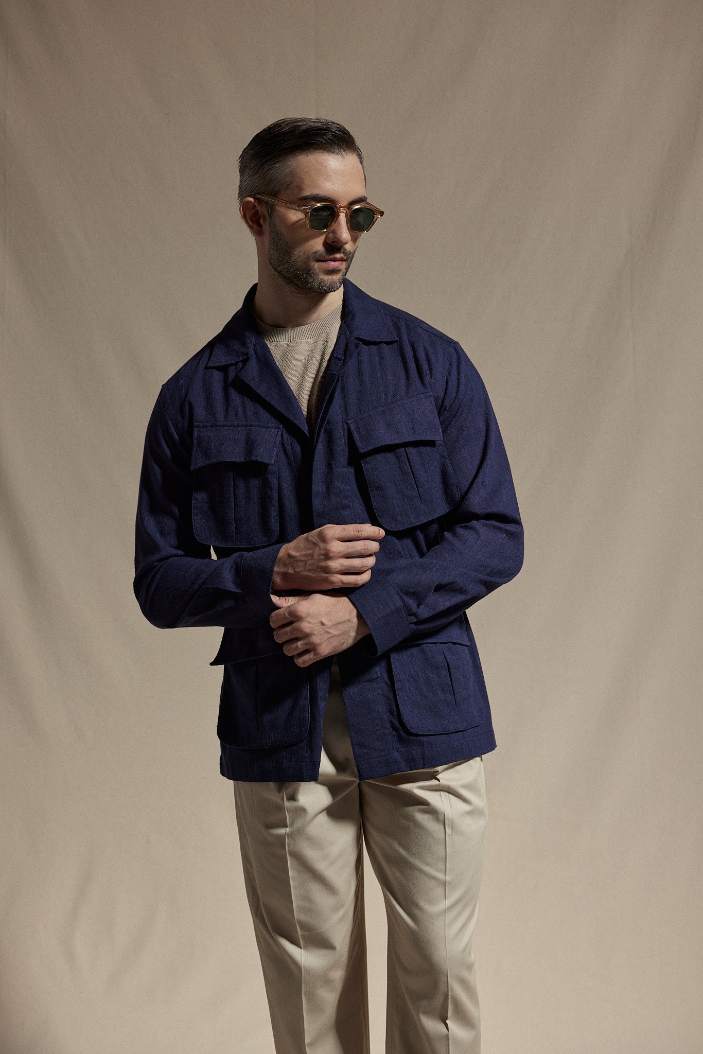 HAUS Linen Jungle Jacket - Navy