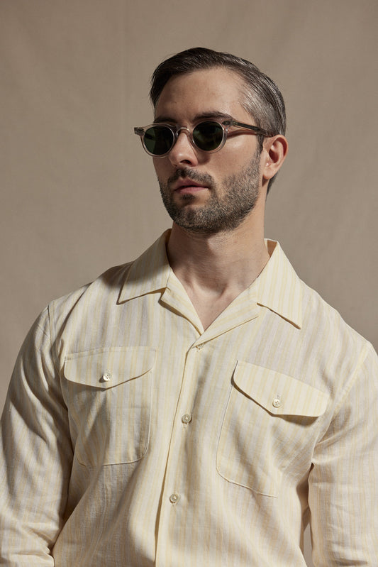 HAUS Linen Western Shirt - Yellow Stripes