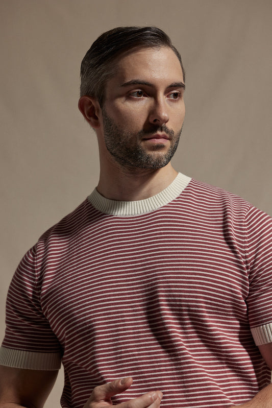 Knitted Crew Neck - Red Brick Stripe