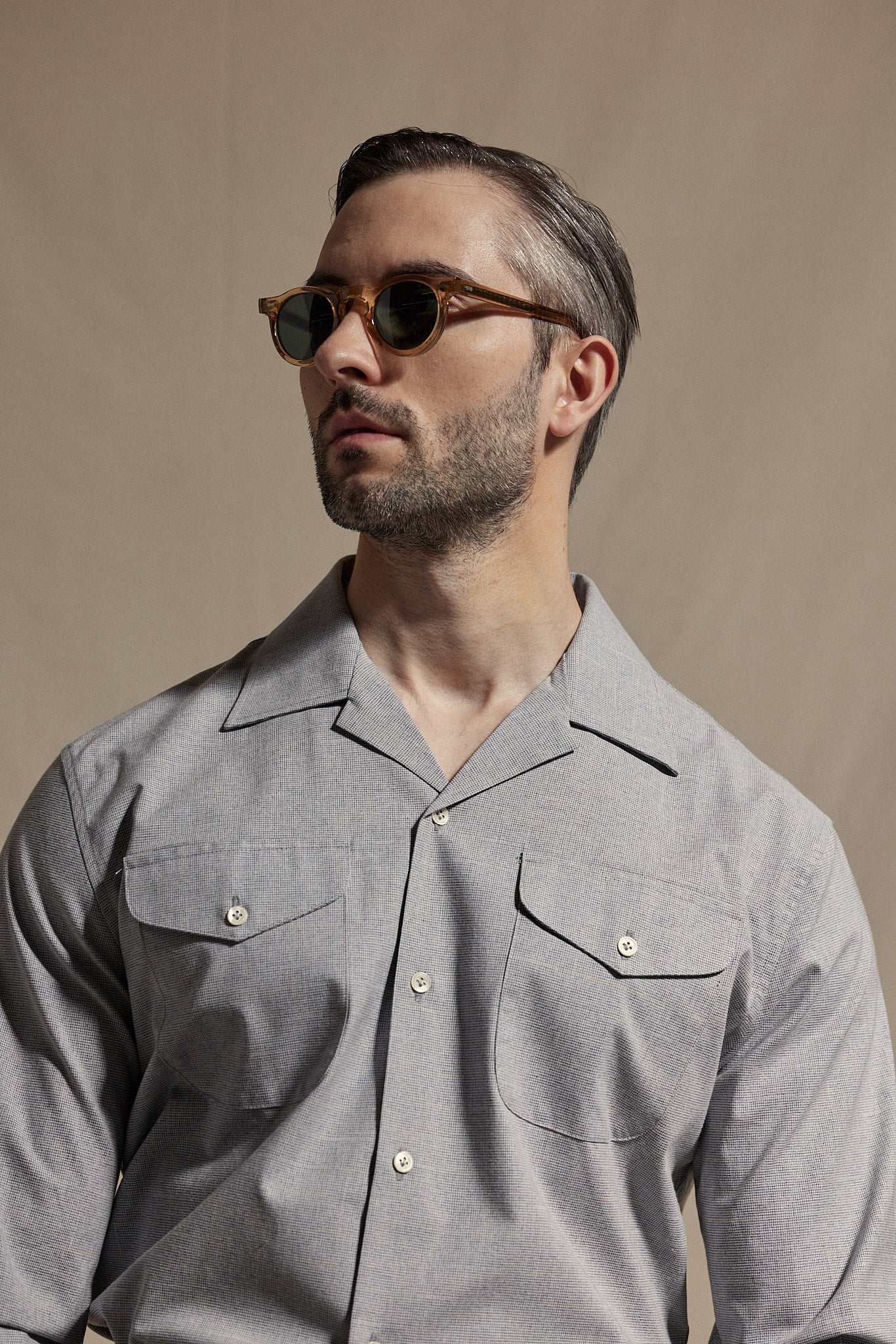 HAUS Western Shirt - Grey Houndstooth