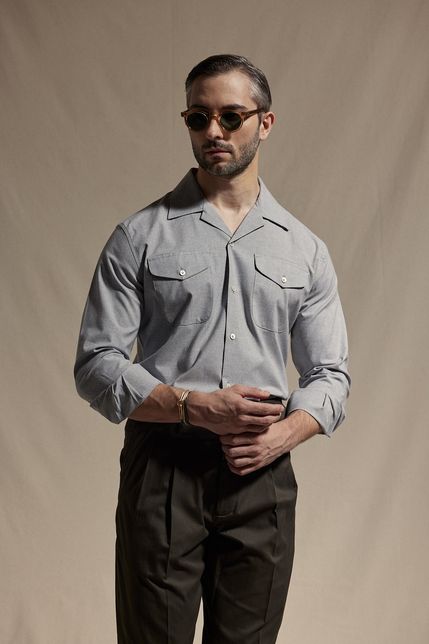 HAUS Western Shirt - Grey Houndstooth