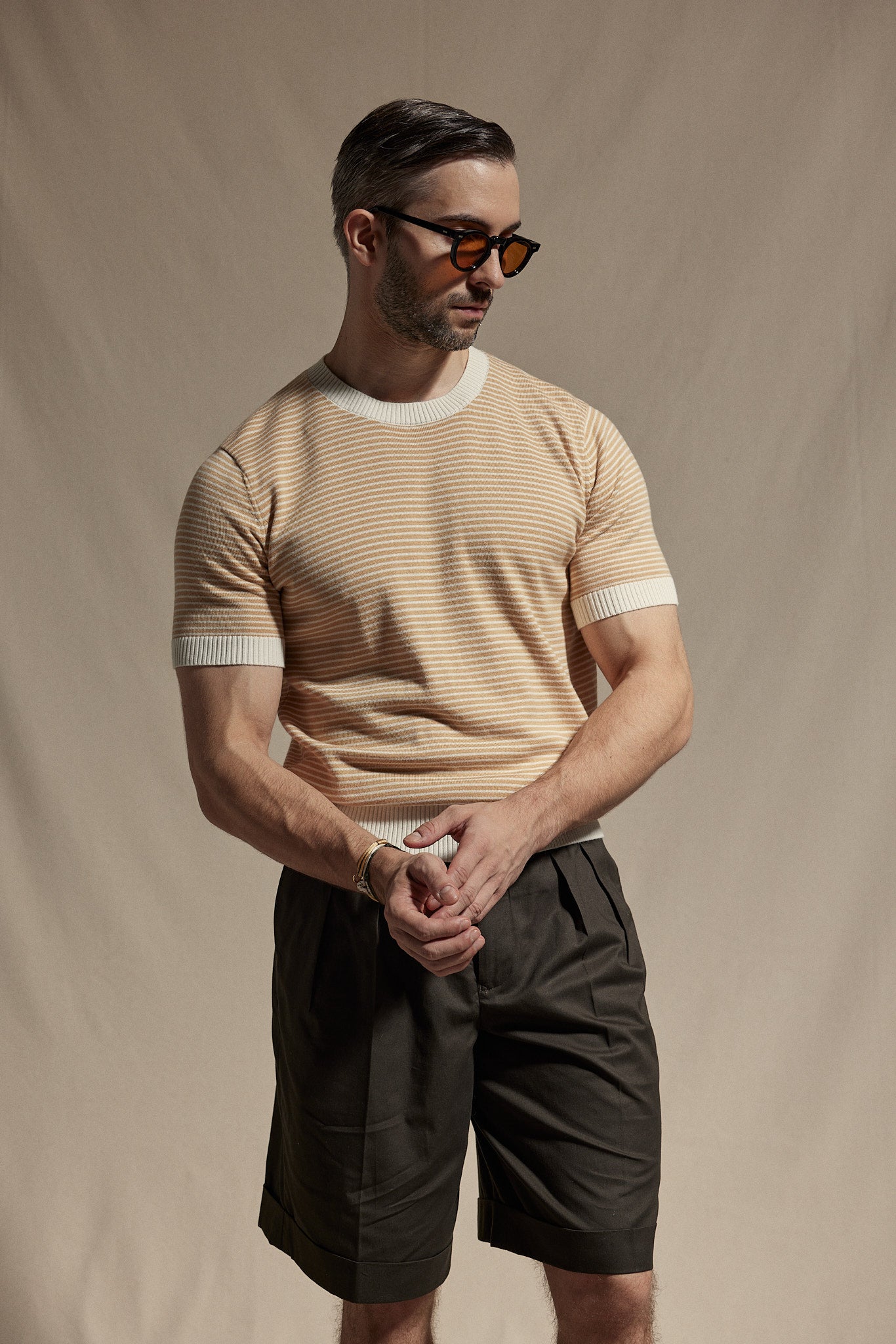 Knitted Crew Neck - Mustard Stripe