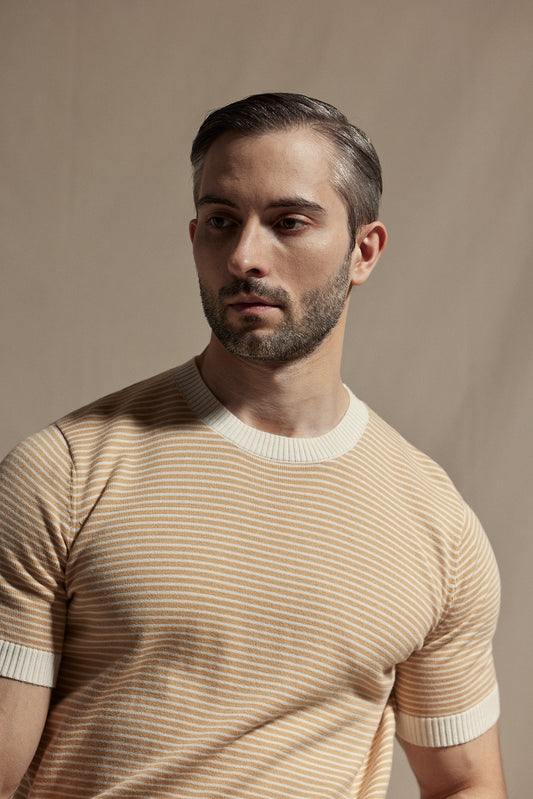 Knitted Crew Neck - Mustard Stripe