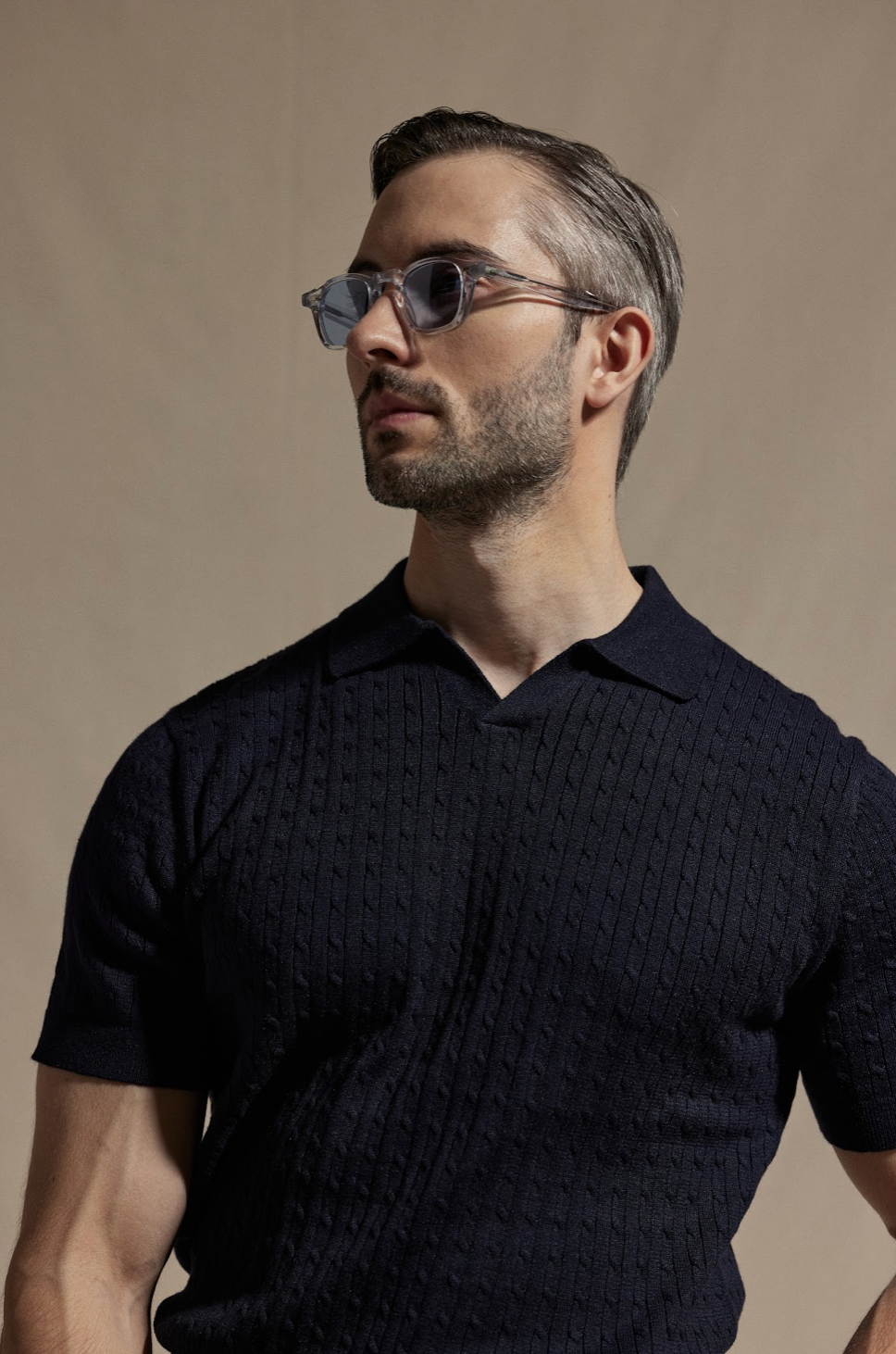 Knitted Cable Polo Shirt - Navy