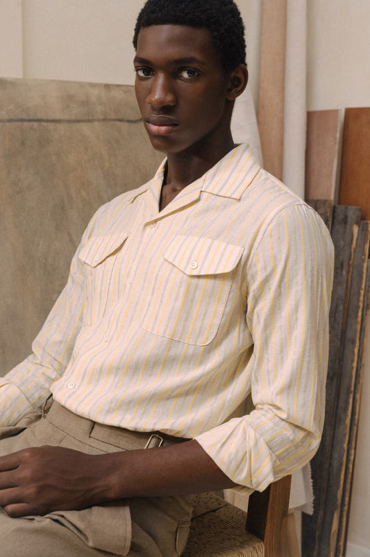 HAUS Linen Western Shirt - Multi Stripes