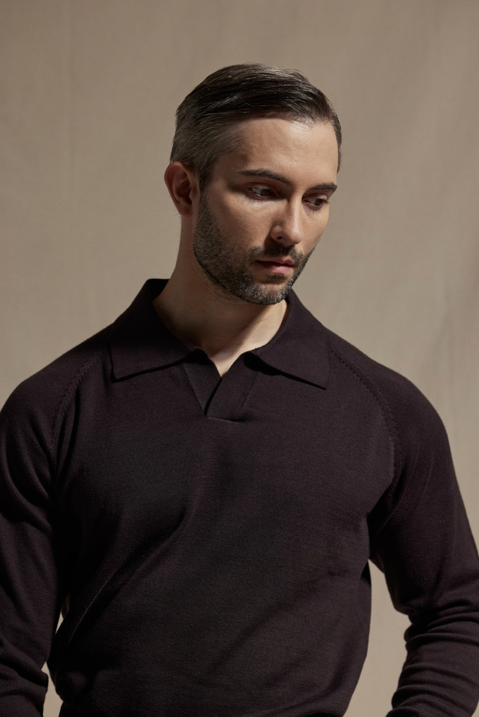 Knitted Long Sleeve Polo Shirt - Chocolate